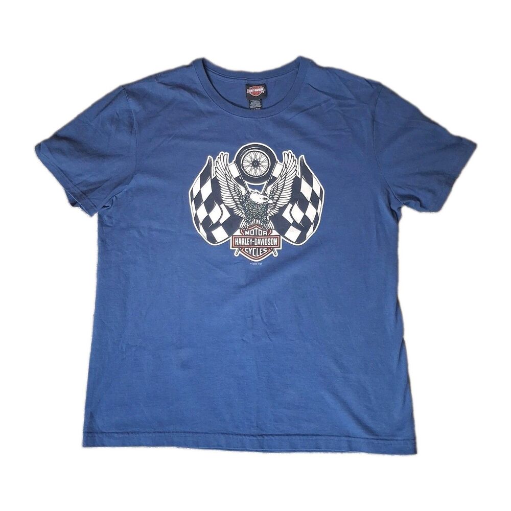 Harley Davidson St Paul MN Twin Cities T-Shirt Large Blue Eagle Biker Sporty